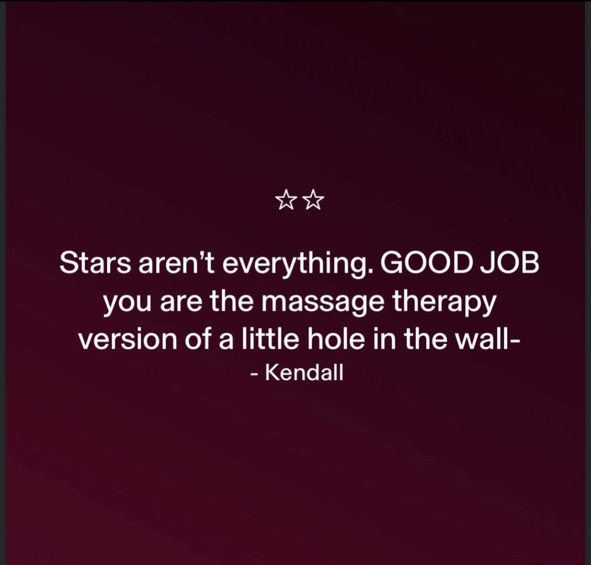 Text-based quote about stars and massage therapy on a dark background.